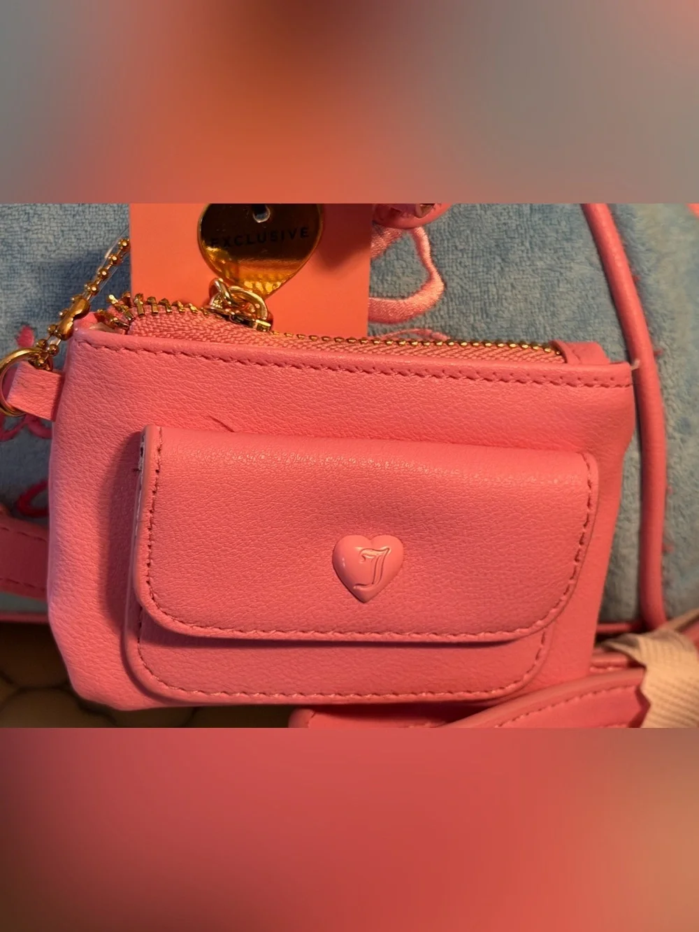 Juicy Couture NWT Classic Juicy Blue & Pink Satchel Pink Strawberry Logo (P251)